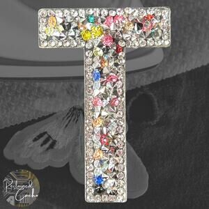 Letter T Multicolor Rhinestone Iron On Patch